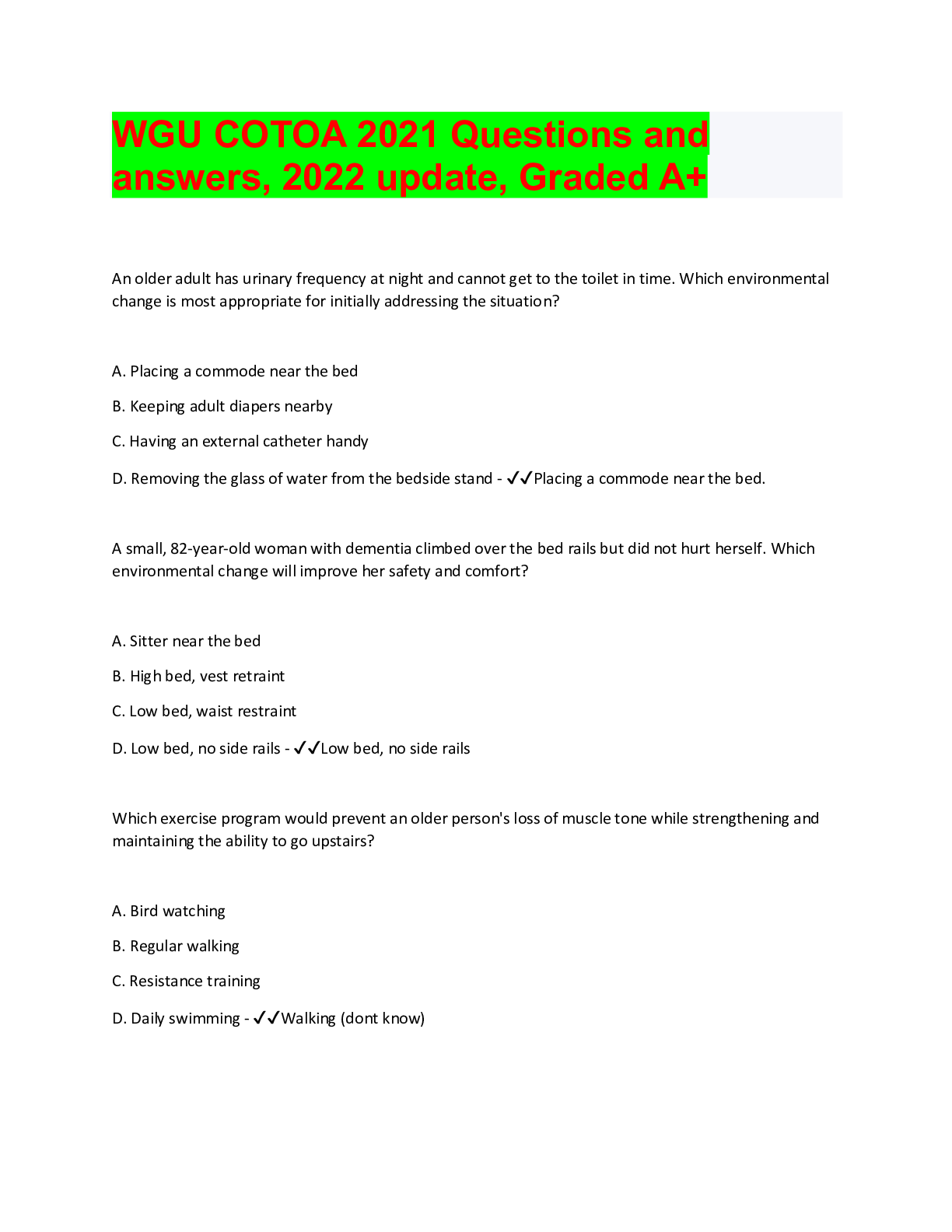 Preview image for WGU COTOA 2021 Questions and answers, 2022 update, Graded A+